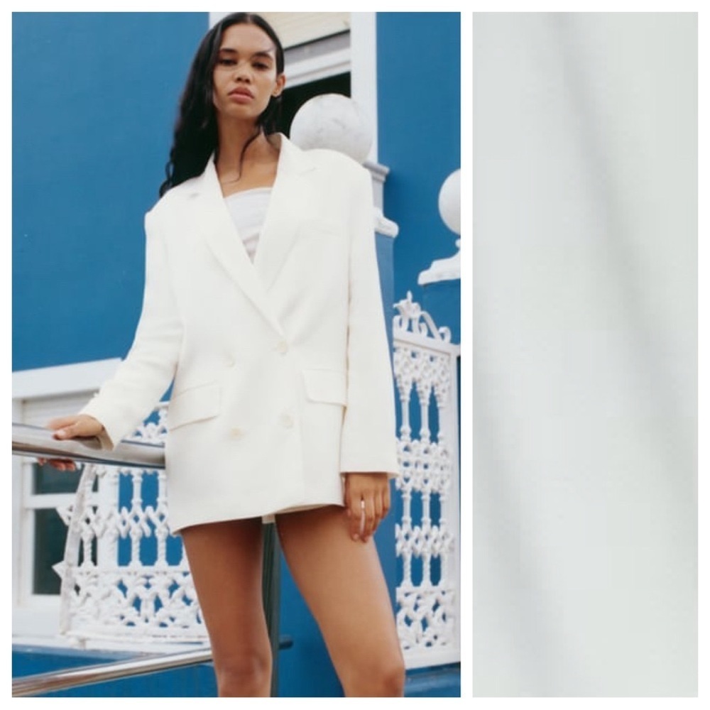 NWT. Zara Ecru Linen/Viscose Blend Double Breasted Blazer. Size L